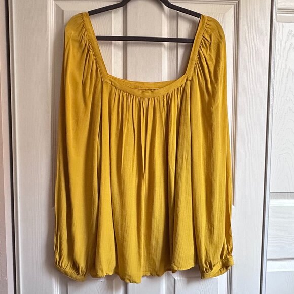 A New Day Women's XXL Summer Wheat Yellow Balloon Sleeve Square Neck Top NWT - Picture 1 of 8